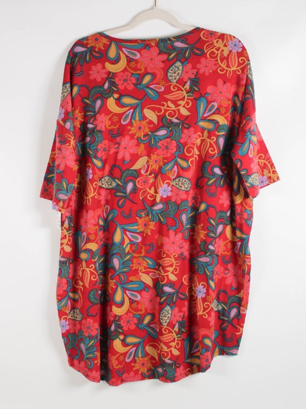LuLaRoe Irma Tunic Top Large (oversized) - Red Floral Paisley Hi Low - Picture 2 of 7